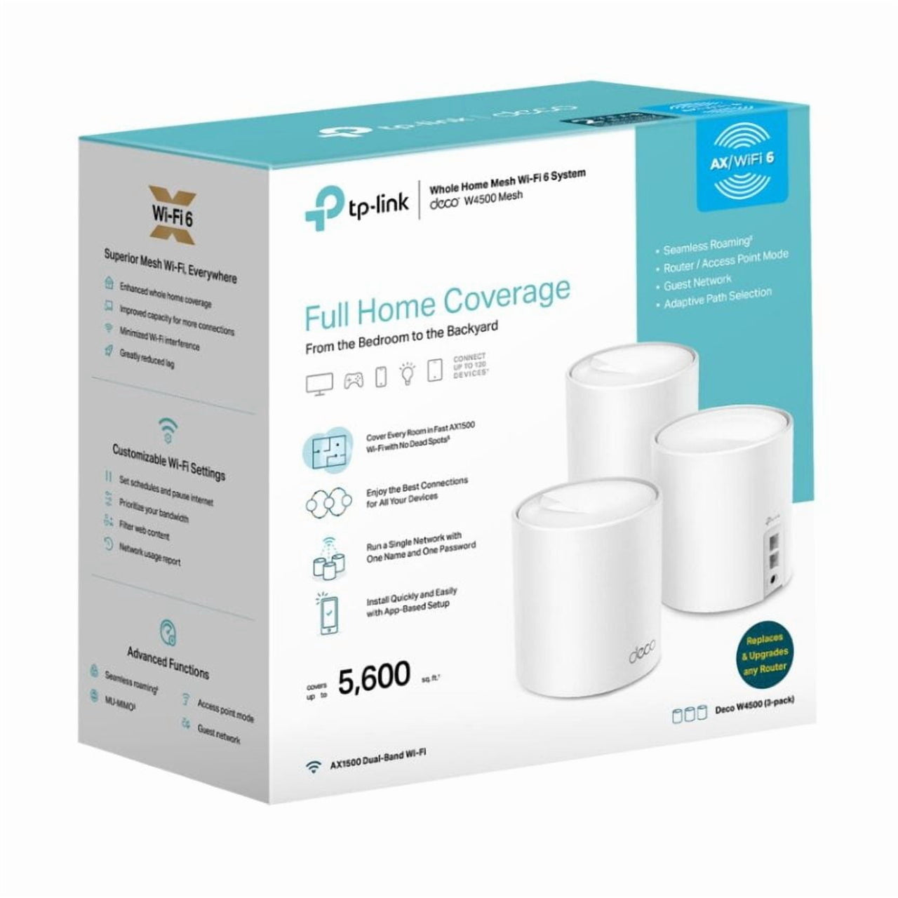 TP-Link Wi-Fi 6 Mesh Router Replacement System | 3- AX1500 Mesh Routers | Coverage up to 5,600 Sq. ft. | Parental Controls | Connect up to 120 Devices | TP-Link Deco W4500