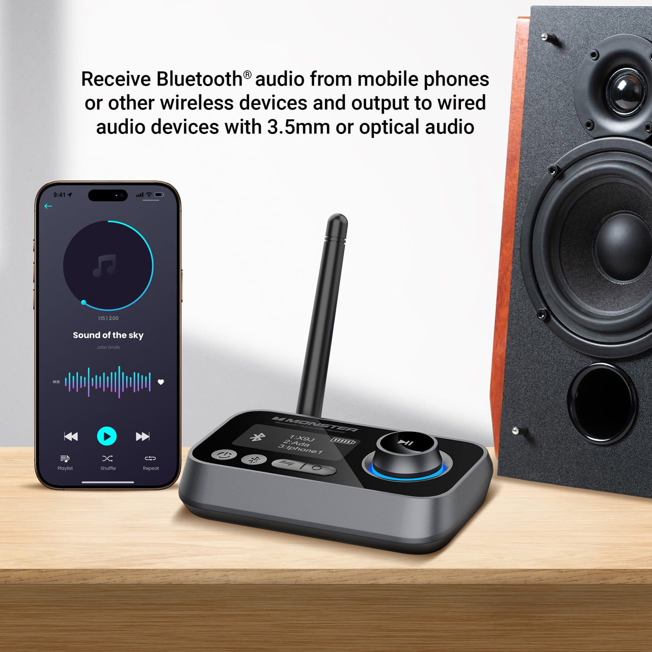 Monster 2-in-1 Bluetooth Transmitter for TV & Speakers, Wireless Bluetooth Adapter, Black