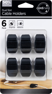 Cordinate Cable Management Dots, Dual Slot, Black, 6pk
