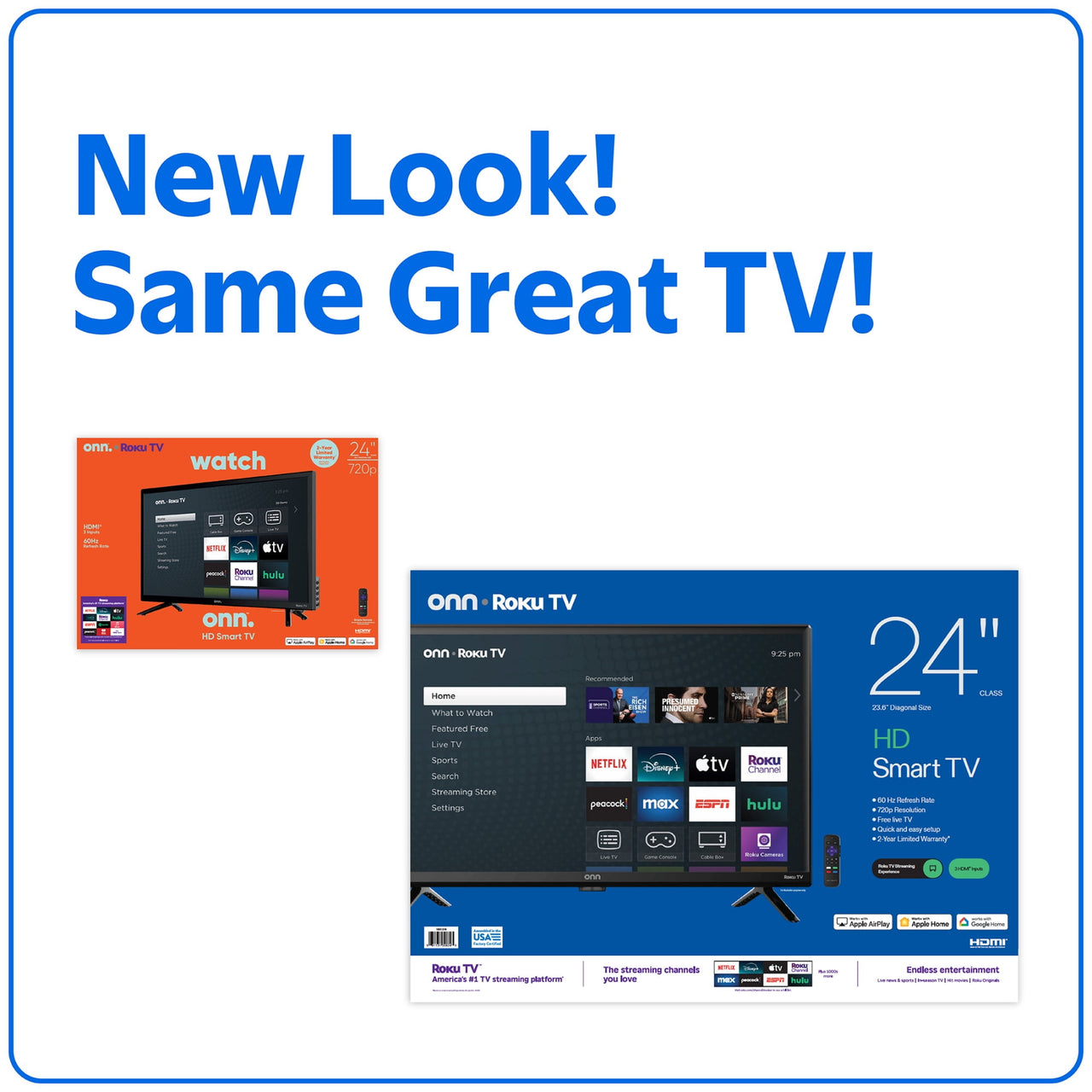 onn 24” Class 720P HD Roku Smart Television, 100012590
