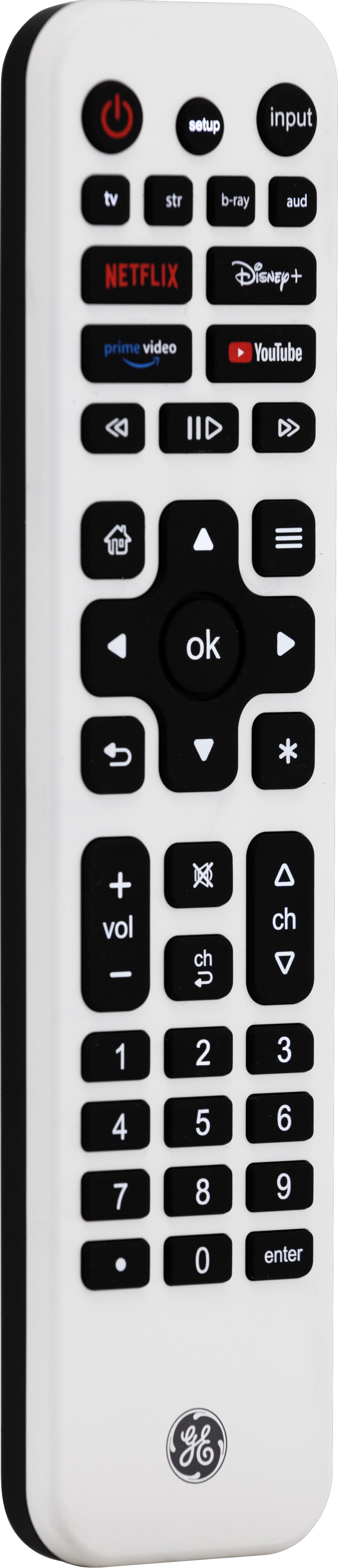 GE Universal Remote Control, 4 Device, Backlit, Rechargeable, Artic White, 80984