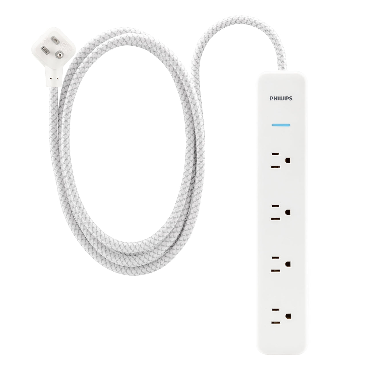 Philips Surge Protector, 4 Outlet, Adapter-Spaced, 450J, Braided Cord, 4ft, White