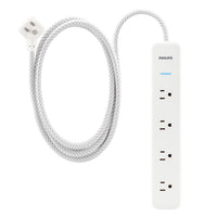 Philips Surge Protector, 4 Outlet, Adapter-Spaced, 450J, Braided Cord, 4ft, White
