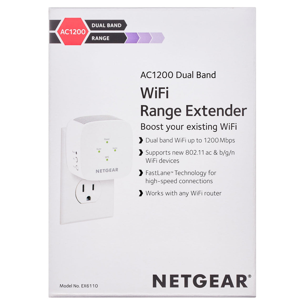 NETGEAR AC1200 WiFi Range Extender, Wall-plug (EX6110)