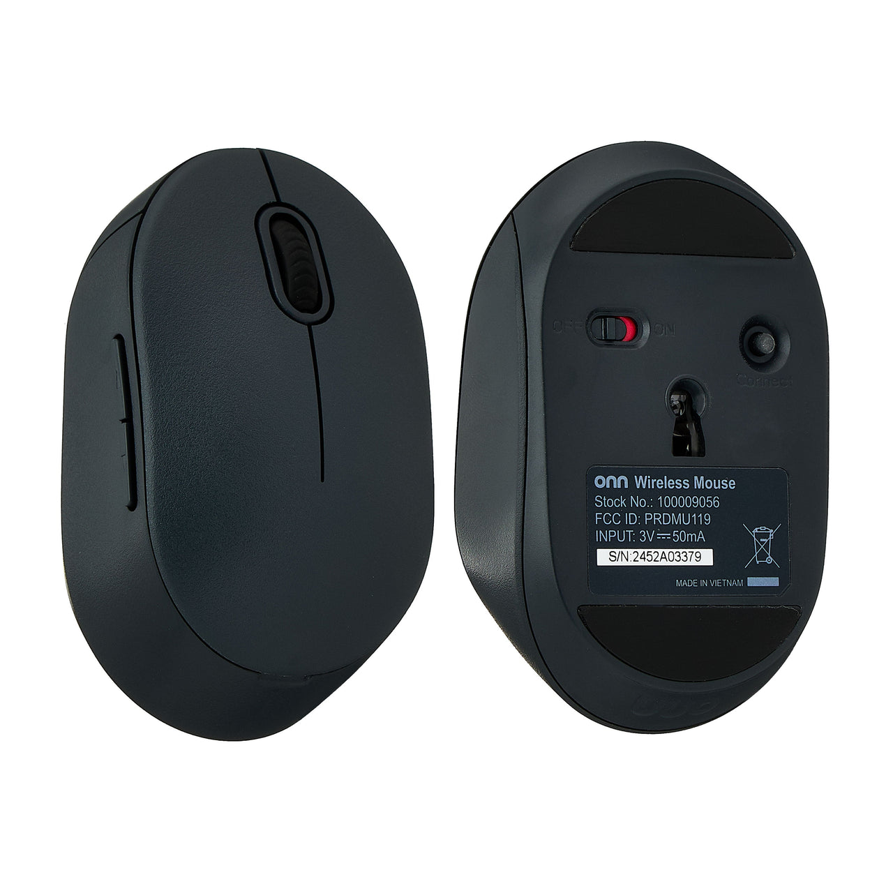 onn Wireless 5-button Mouse, 1600 DPI, 2.4 GHz USB-A Dongle, Gray