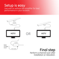 General Electric Hover Amplified Indoor HDTV Antenna, 55-mile Range, VHF 1080P 4K, Black, 37075