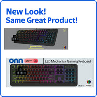 onn Gaming Mechanical Keyboard with Blue Switches, Adjustable 16.8M LED Lighting, 104 Keys, Black