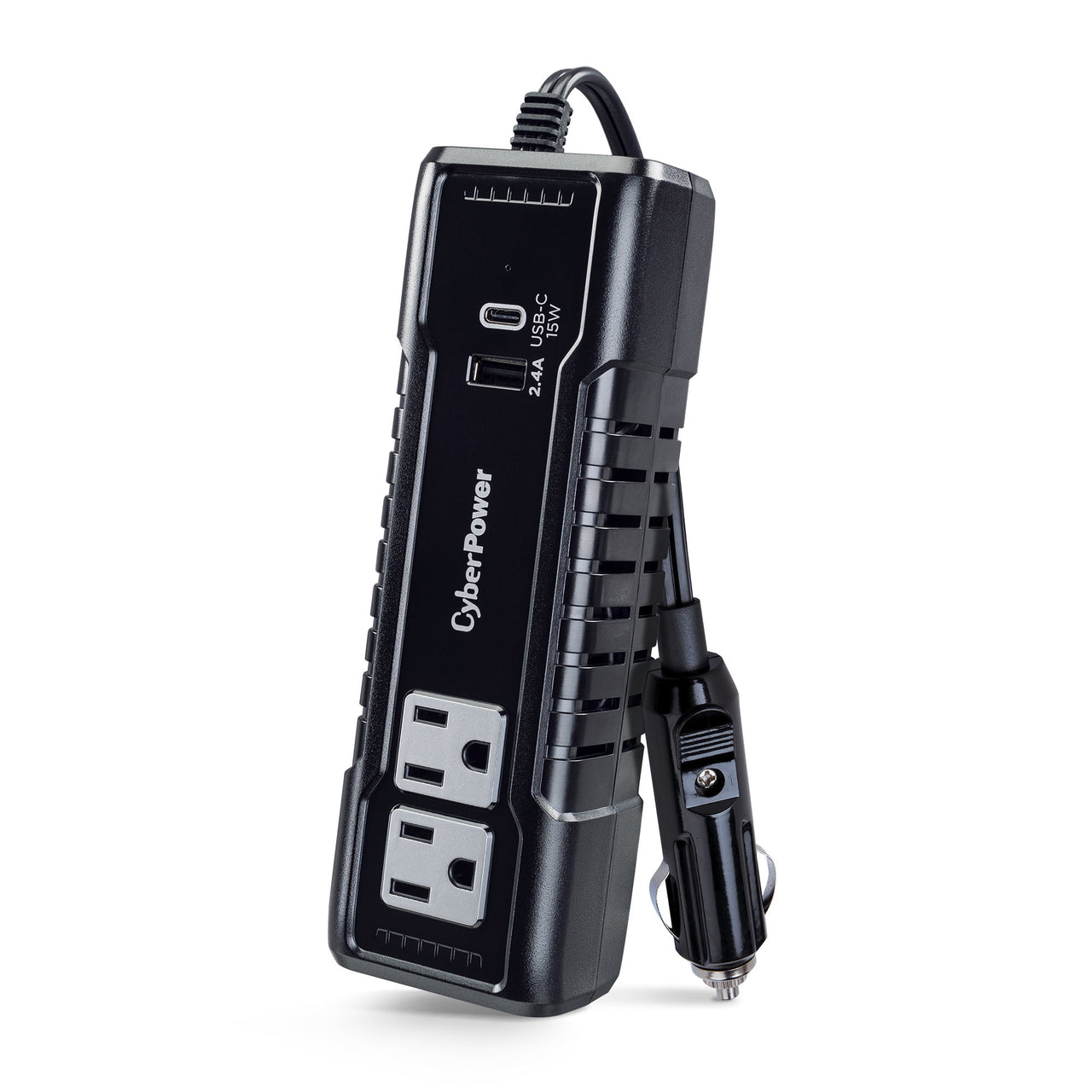 CyberPower M175XUC - 175W Black Power Inverter with 2 AC Outlets, 1 USB-C & 1 USB-A Port, 2.5 ft Cord