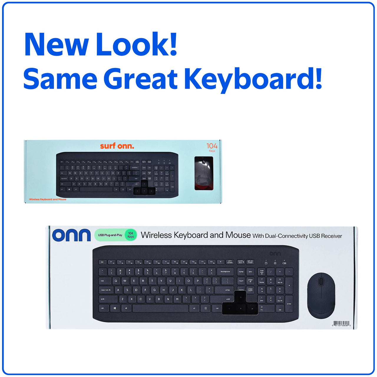 onn Wireless Keyboard & Mouse Combo, 104 Keys, Optical, USB Nano Receiver, Greystone