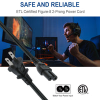 New 10ft Non-Polarized Replacement Power Cord, Works With Game Consoles, Cable Boxes, Printers