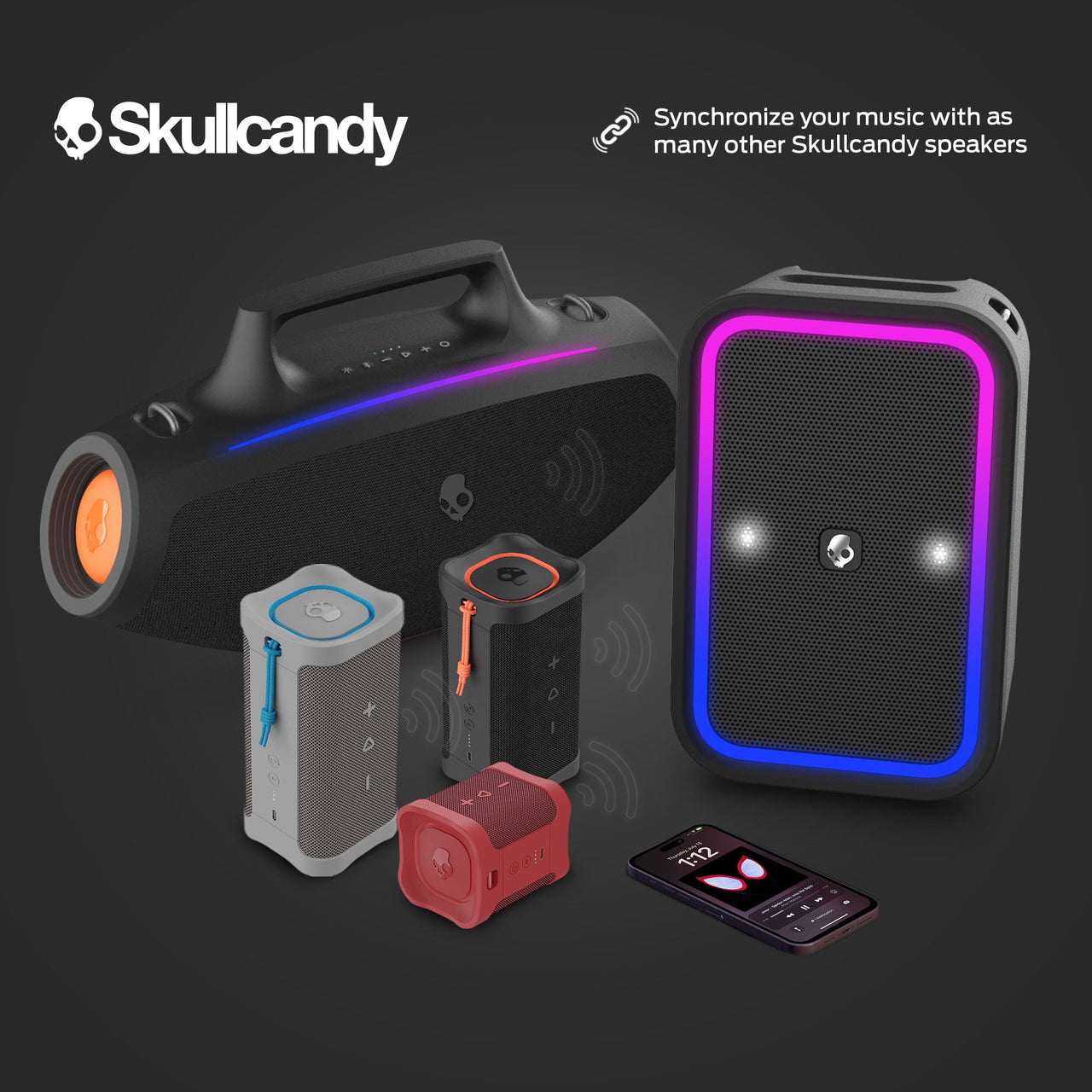 Skullcandy Stomp Waterproof USB Charge Out LED Lighting Wireless Bluetooth Portable Speaker, Black