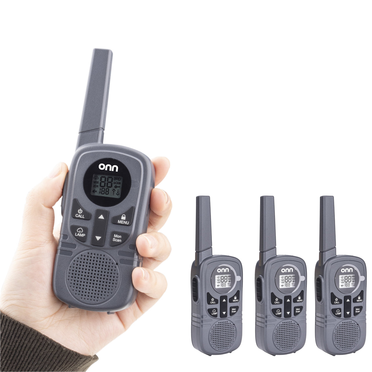 onn 23 Mile Range Walkie Talkies with Two Way Radios, LED Light and 22 FRS Channel Options, 3 Count