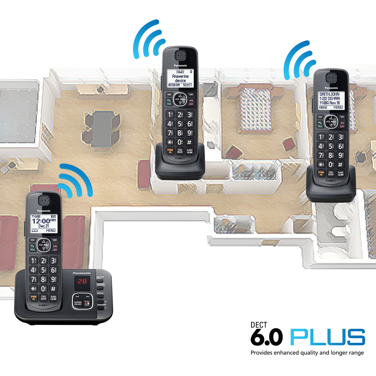 Panasonic 3-Handset Expandable Cordless Phone System with Answering System - KX-TG3833M