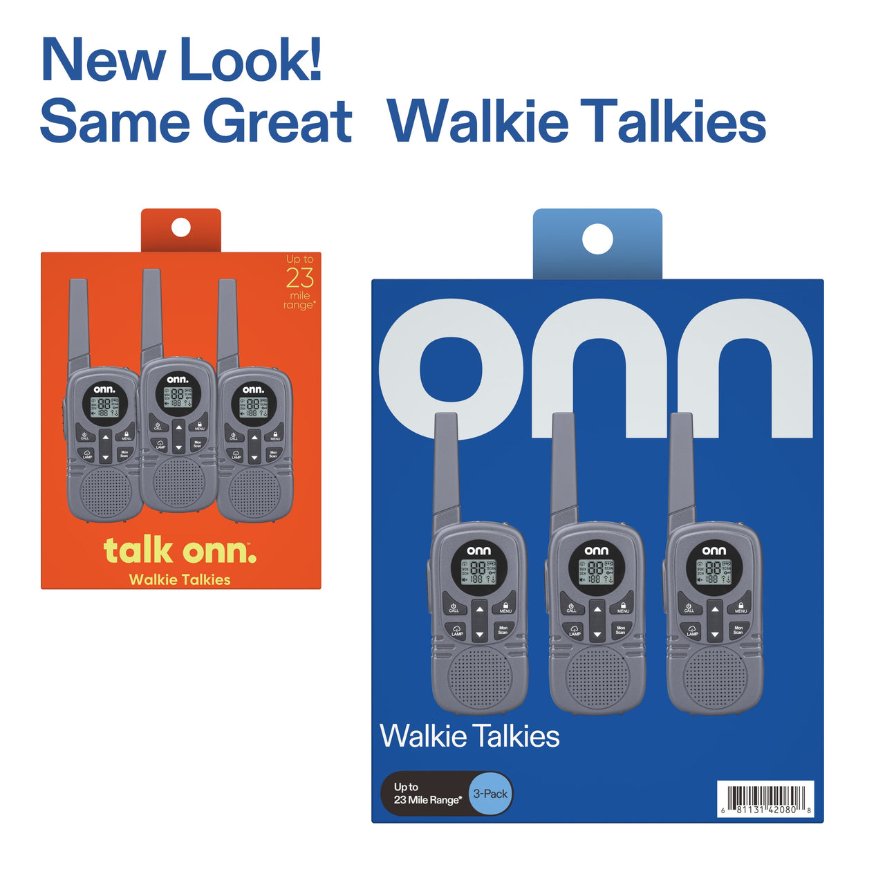 onn 23 Mile Range Walkie Talkies with Two Way Radios, LED Light and 22 FRS Channel Options, 3 Count