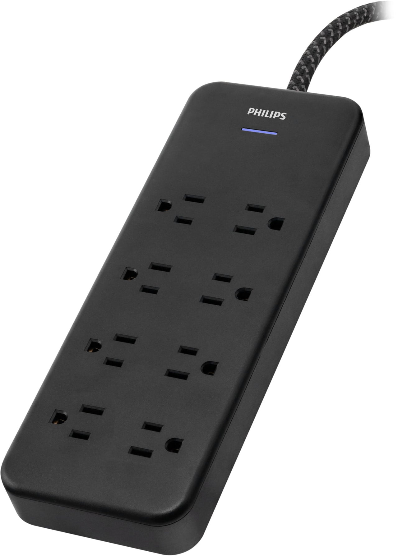 Philips 8-Outlet Surge Protector, 8ft Braided Cord, 15A, Black