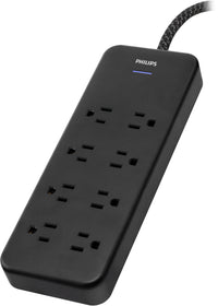 Philips 8-Outlet Surge Protector, 8ft Braided Cord, 15A, Black