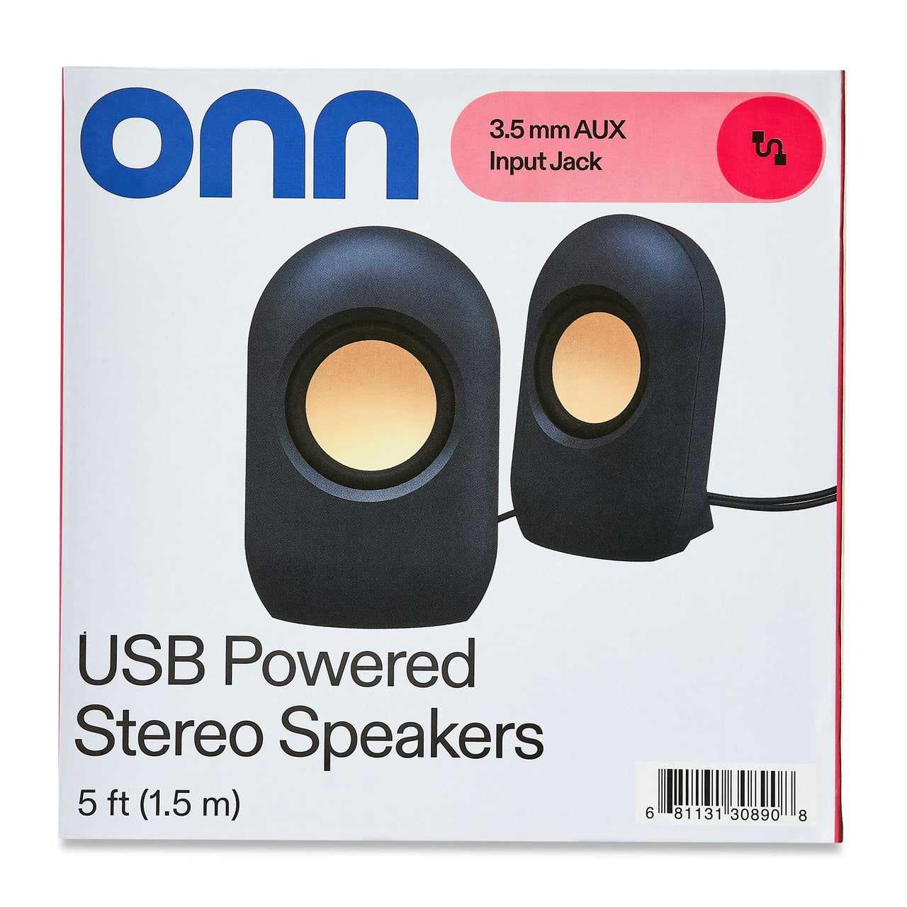 onn Stereo Speaker with Volume Controls, 3.6 ft 3.5mm Aux with USB Power Cable