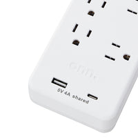 onn 7-Outlet Surge Protector with 1 USB Port, and 1 USB-C Port, and 2.5' Power Cord, White