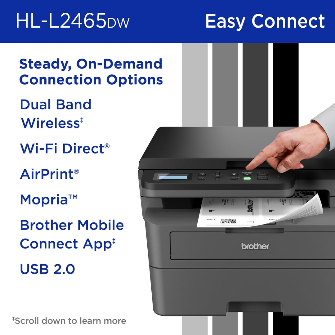 Brother Wireless HL-L2465DW Compact Monochrome Multi-Function Laser Printer with Print, Copy and Scan, Duplex and Mobile Printing