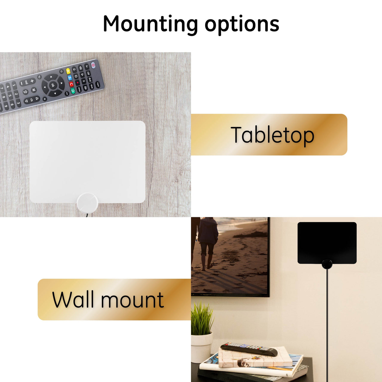 GE Amplified Indoor HDTV Antenna, 55-mile Range, VHF 1080P 4K, Black, 48862