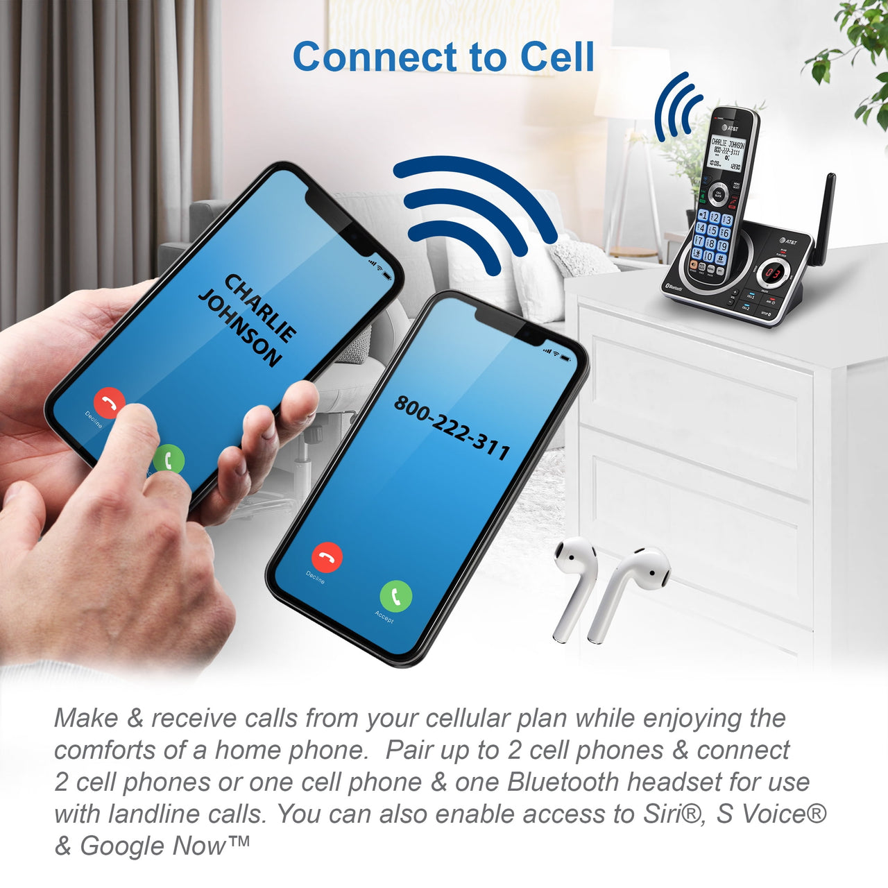 AT&T 4-Handset Expandable Cordless Phone with Unsurpassed Range, Bluetooth Connect to Cell, Smart Call Blocker and Answering System, DLP72412 (Black)