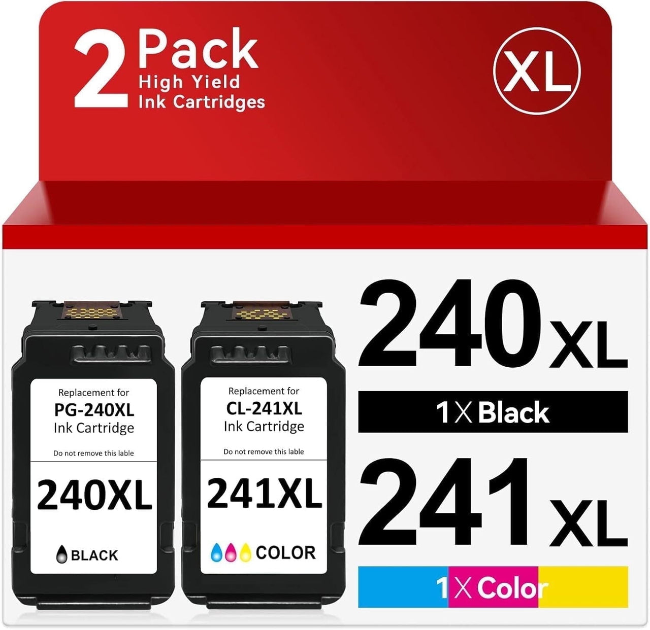 240XL 241XL Ink Cartridges Compatible for Canon 240 and 241 Ink Combo for Pixma MG3620 MG3600 MG3120 TS5120 TS5100 MG4220 MG3520 MG2120 MX452 MX472 MX512 Printer(1 Black, 1 Tri-Color)