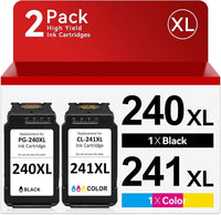 240XL 241XL Ink Cartridges Compatible for Canon 240 and 241 Ink Combo for Pixma MG3620 MG3600 MG3120 TS5120 TS5100 MG4220 MG3520 MG2120 MX452 MX472 MX512 Printer(1 Black, 1 Tri-Color)