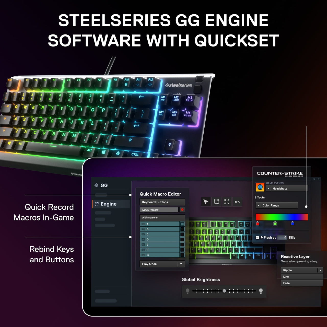 SteelSeries Apex 3 TKL RGB Gaming Keyboard - Tenkeyless - Water & Dust Resistant - PC and USB-A