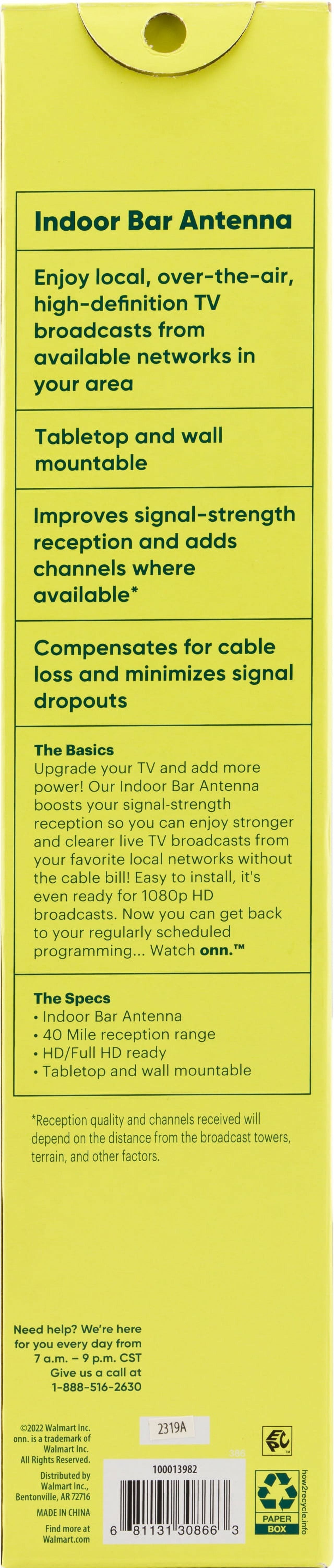 onn Indoor Bar Antenna, 40 mile Reception