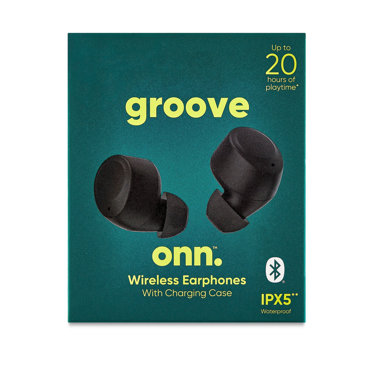onn Bluetooth Wireless Earphones w/Charging Case and Touch Controls, Black