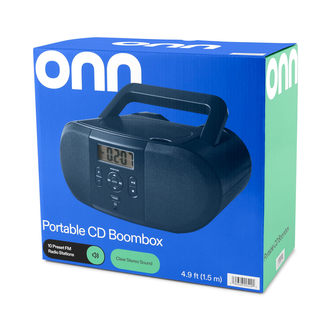 onn. Portable CD Boombox with Digital FM Radio, Navy