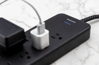 Philips 8-Outlet Surge Protector, 8ft Braided Cord, 15A, Black