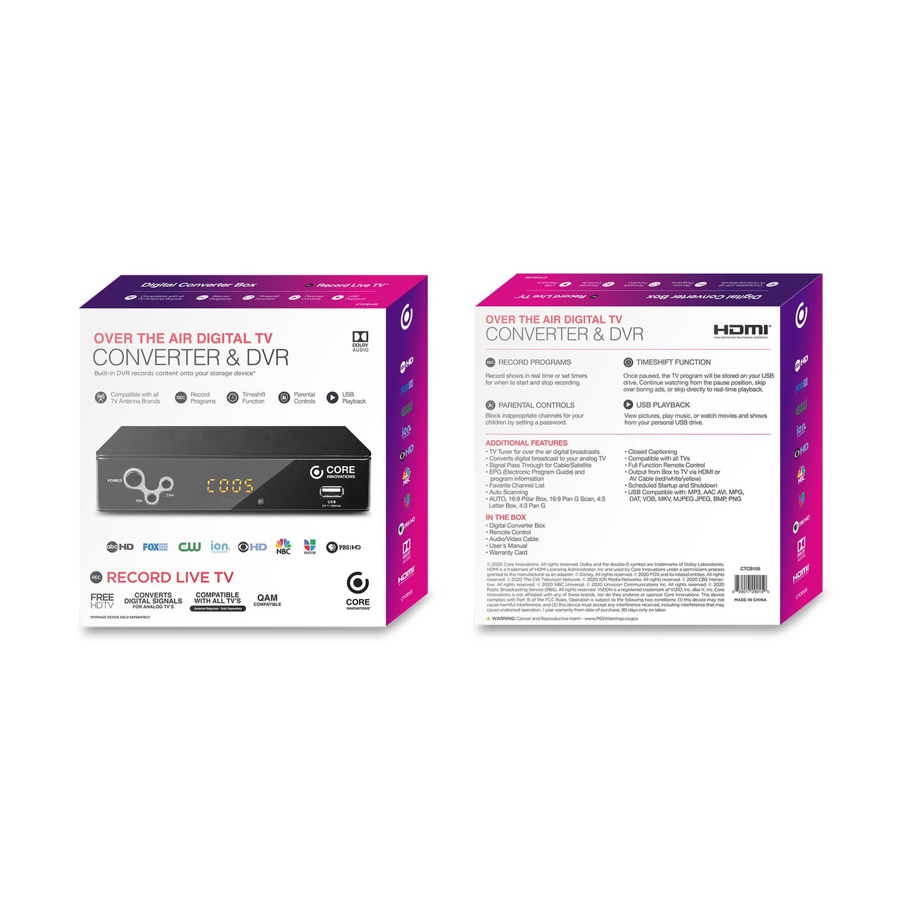 Core Innovations CTCB105 Over the Air Digital TV Converter & DVR Box
