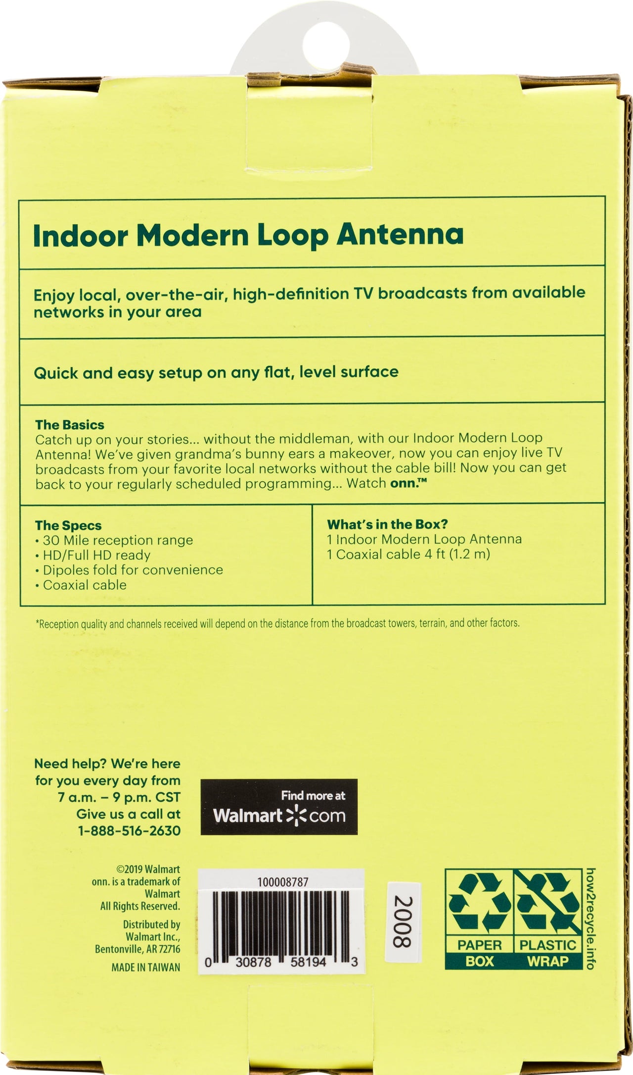onn Indoor Modern Loop Antenna, 30 Mile Range