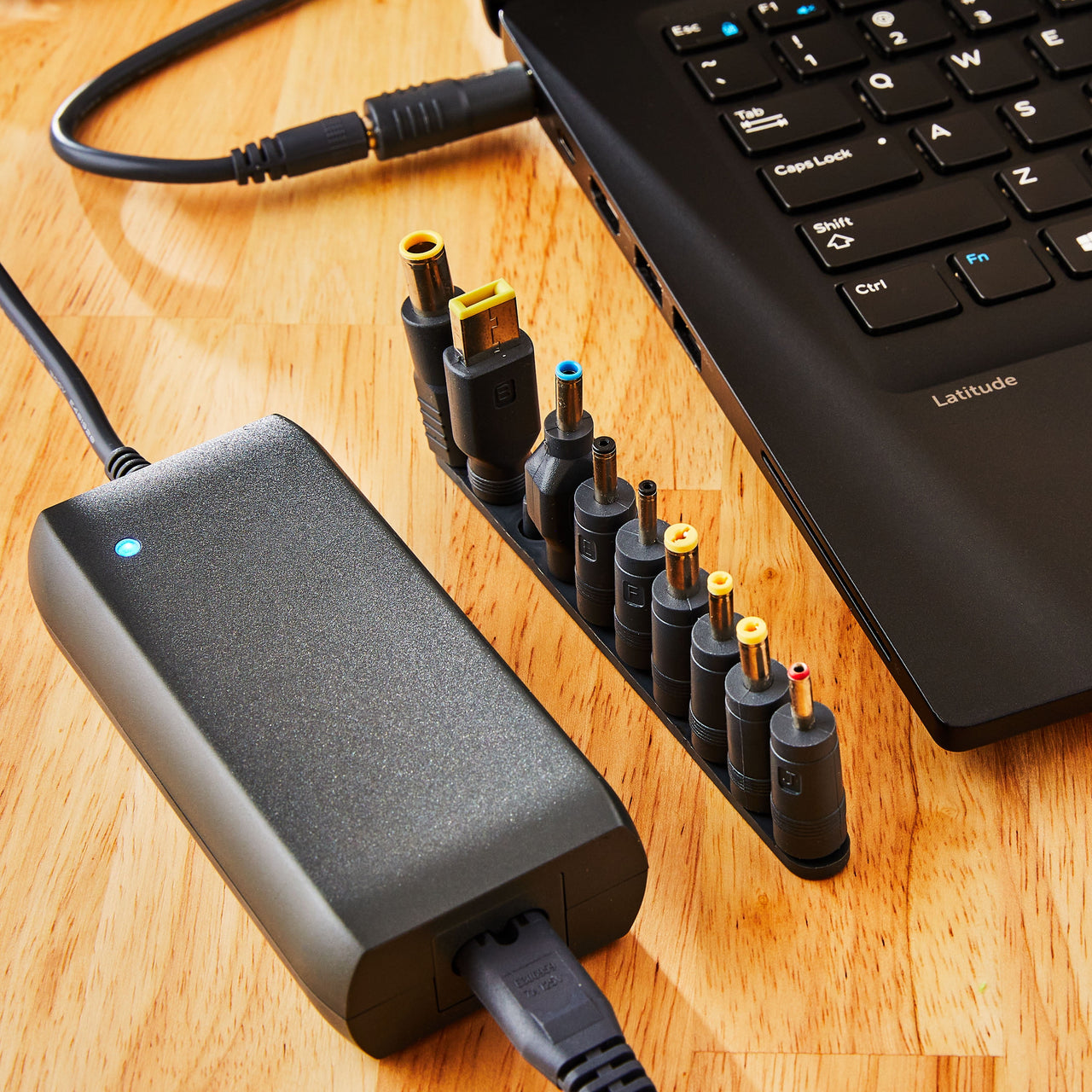 onn 90W Laptop Charger with 10 Interchangeable Tips, 10ft Power Cord, for HP, Dell, Lenovo, Grey