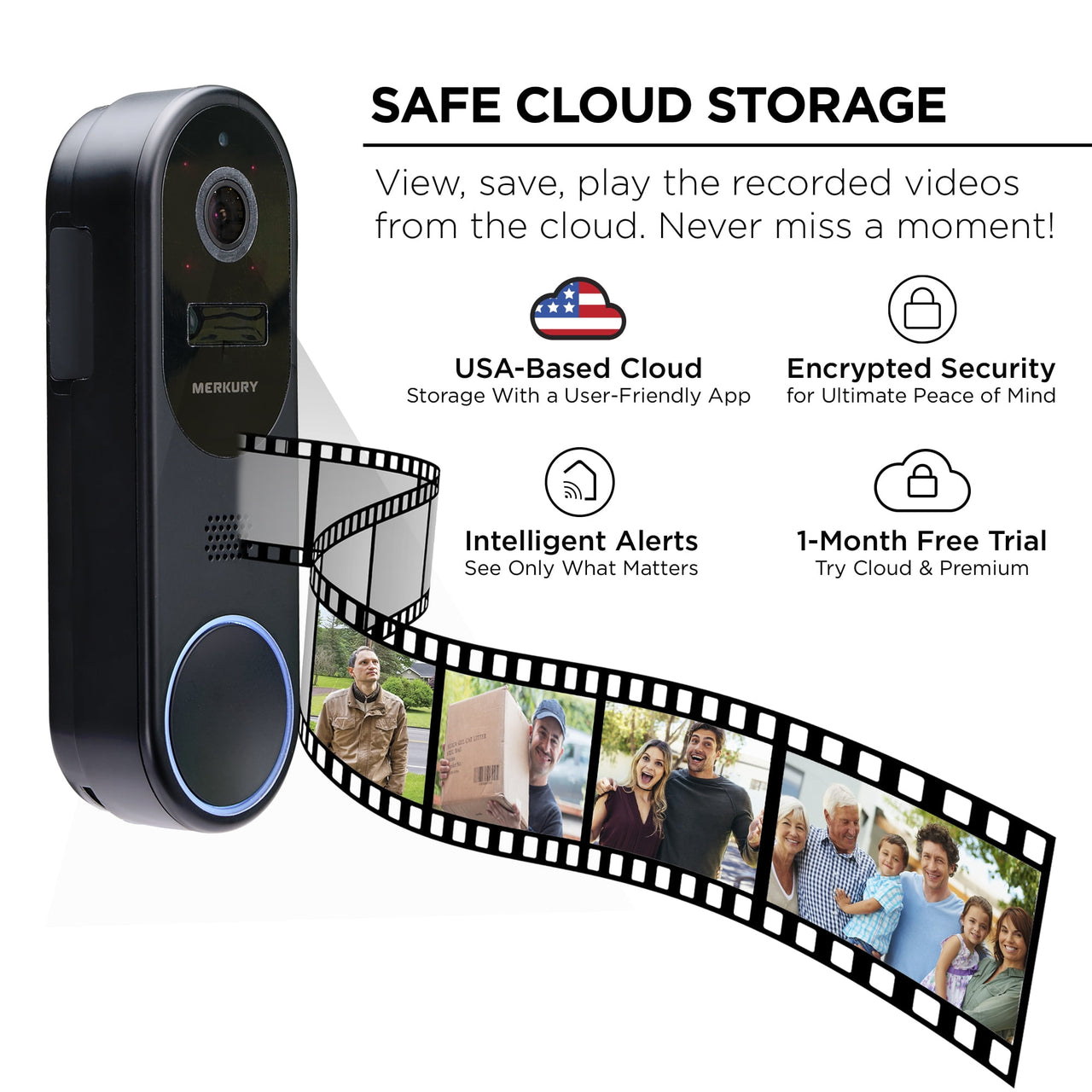 Merkury Smart Doorbell Camera - Wire-Free Battery Cam with Chime & Intelligent Alerts (1-Pack)
