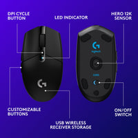 Logitech G305 LIGHTSPEED Wireless Gaming Mouse, HERO Sensor, 12,000 DPI, Lightweight, 6 Programmable Buttons, 250h Battery, On-Board Memory, Compatible with PC, Mac, Black