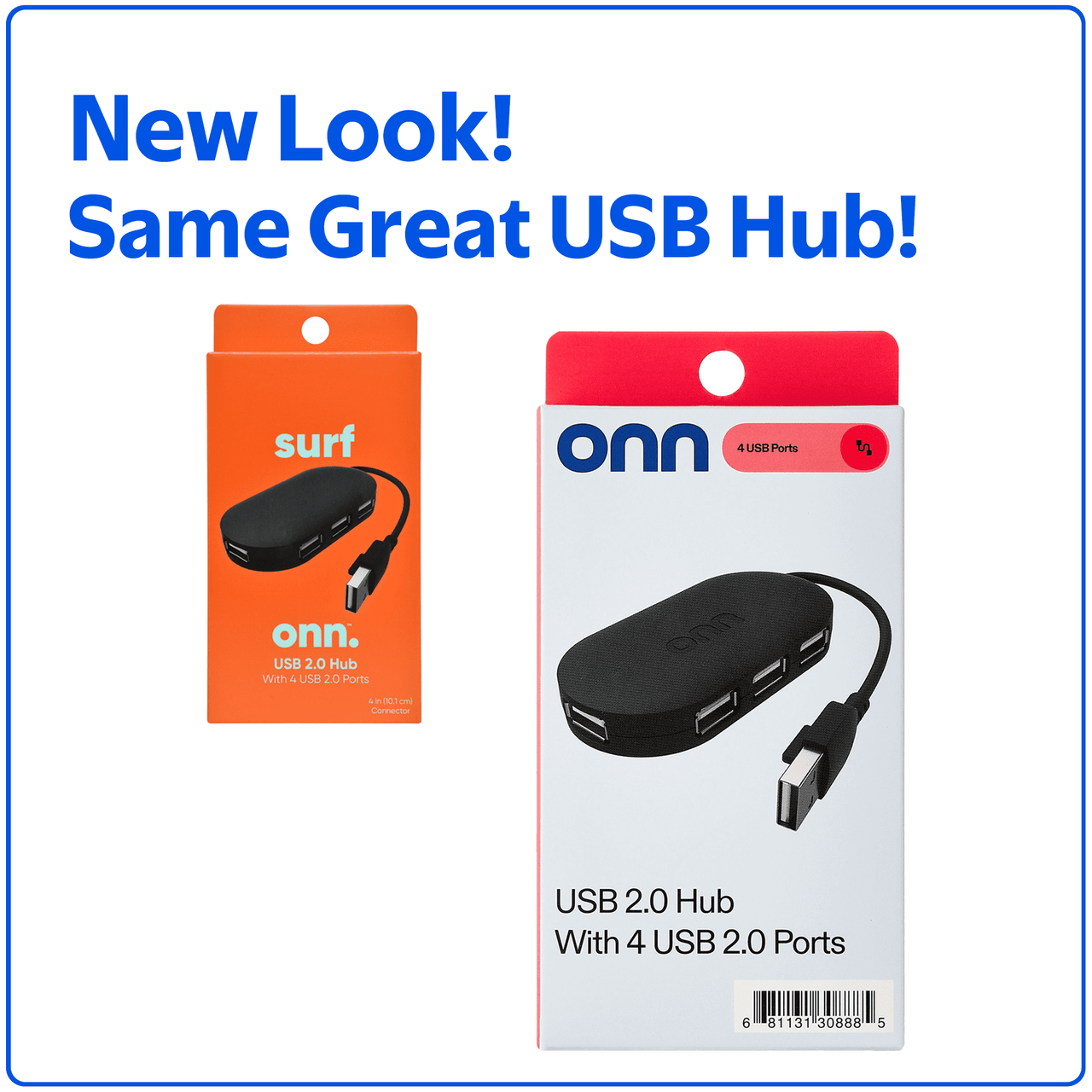 onn Portable 4-Port USB Hub with USB 2.0 Ports