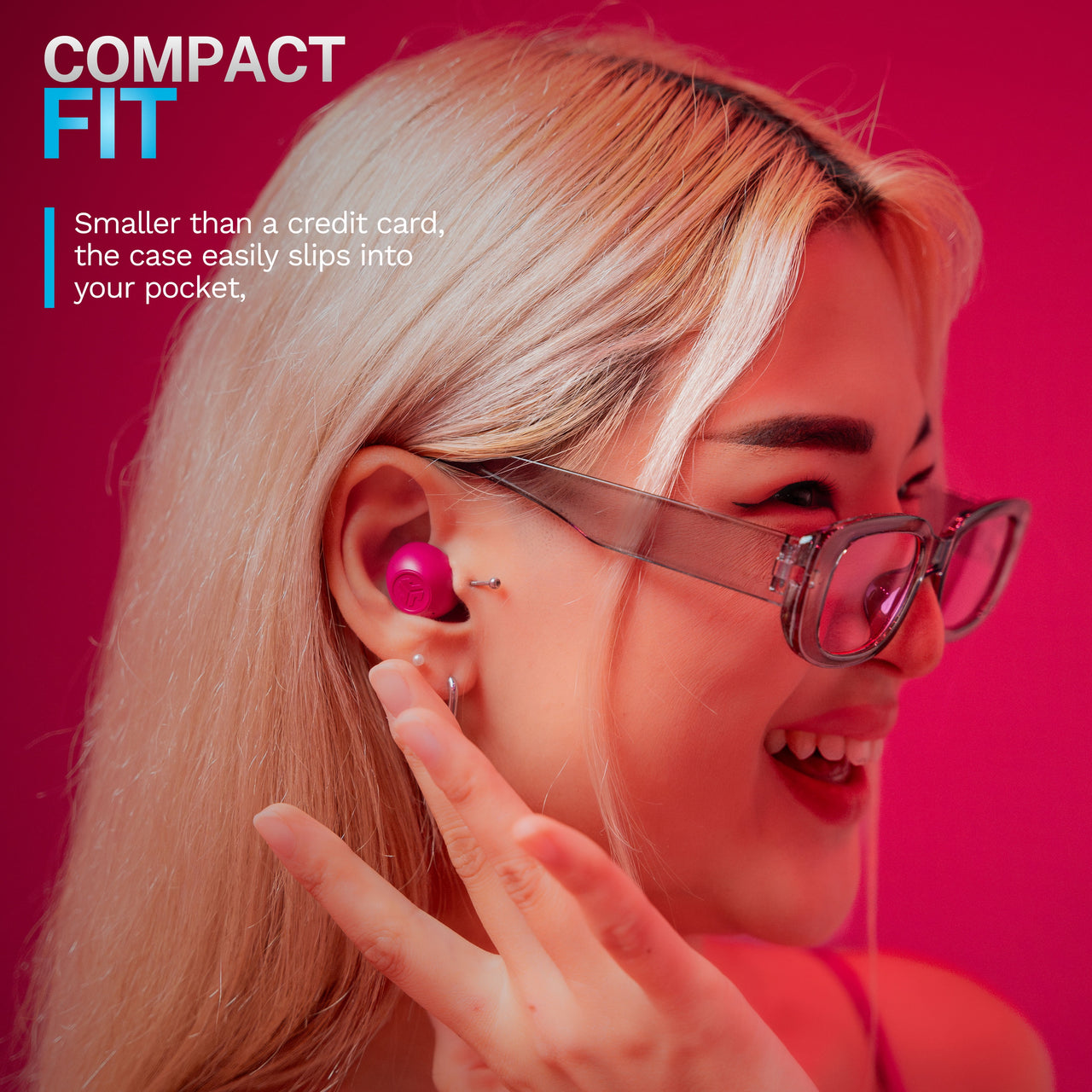 JLab GO Pop Active Noise Cancelling Bluetooth Earbuds, Charging Case, Fuchsia