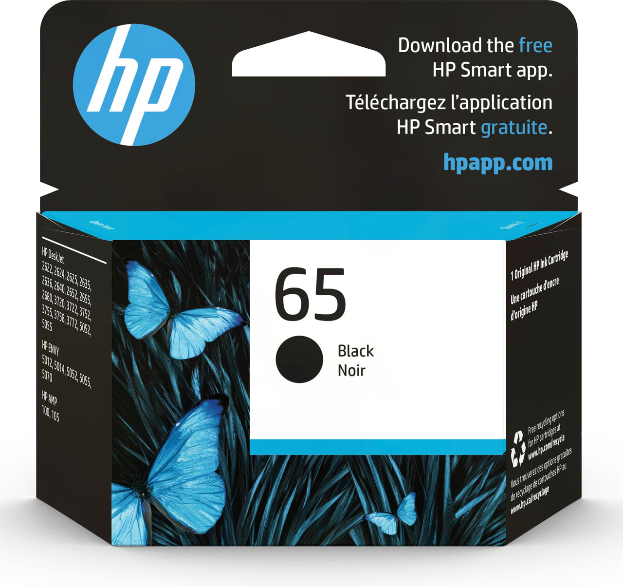 HP 65 Black Original Ink Cartridge, ~120 pages, N9K02AN#140