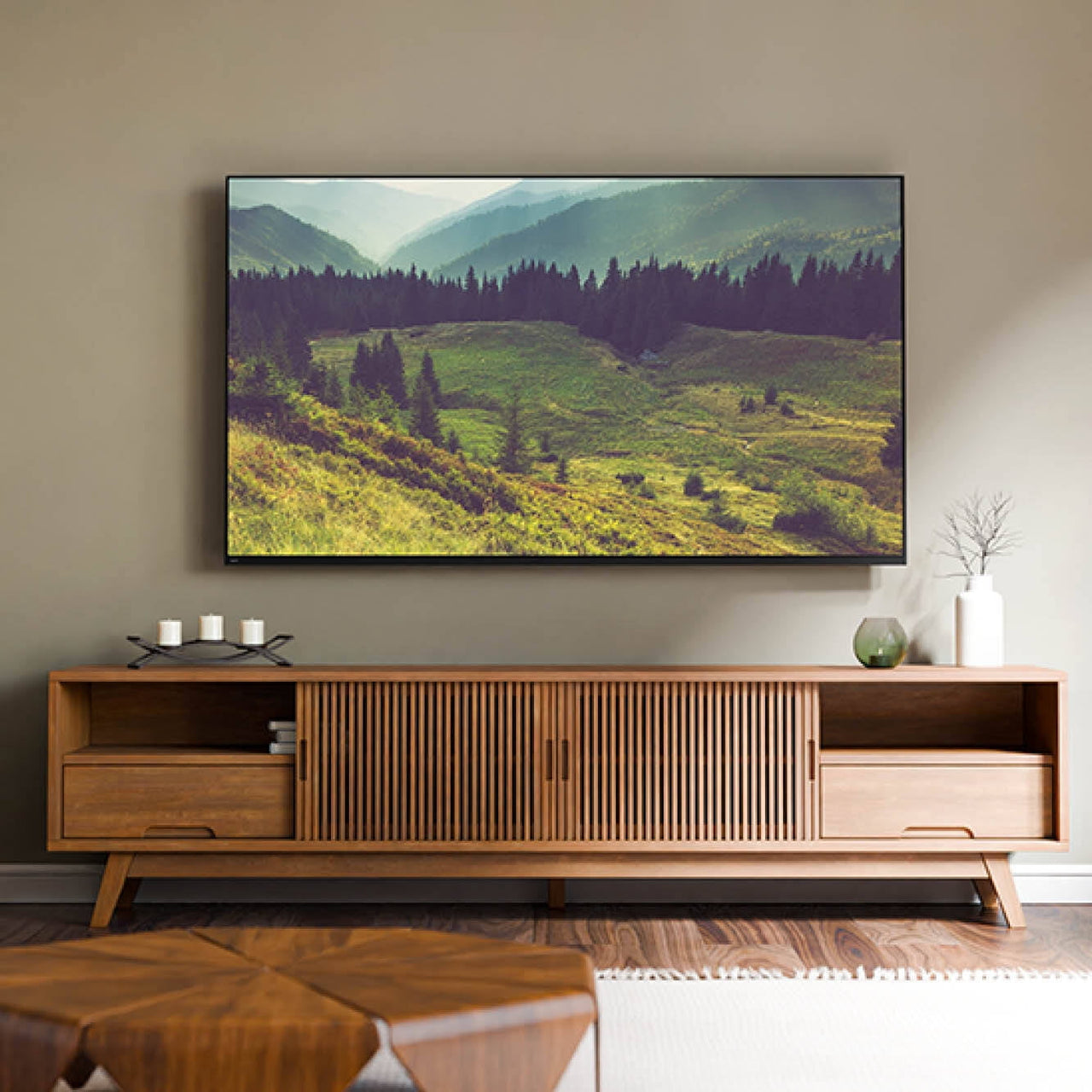SANUS VuePoint Drywall Low Profile TV Wall Mount for 32” - 90” TVs up to 135lbs - No Drill or Studs Required