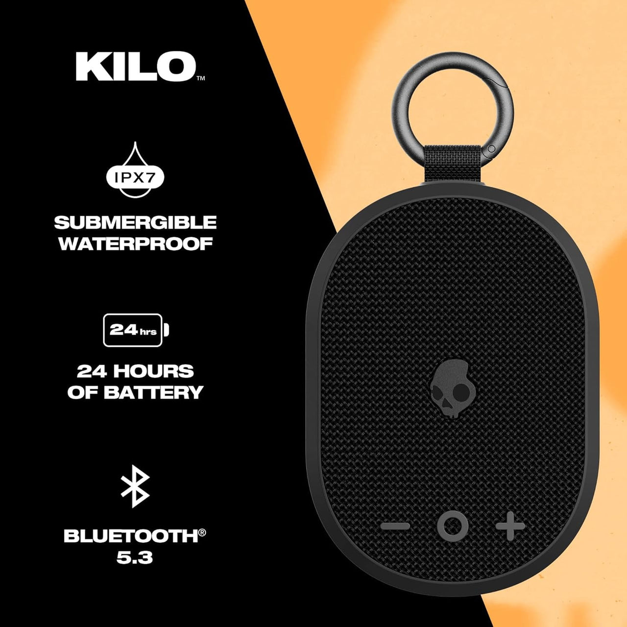 Skullcandy Kilo XT Wireless Bluetooth Speaker - IPX7 Waterproof Mini Speaker with 24 Hour Battery and True Wireless Pairing - for Outdoor, Black