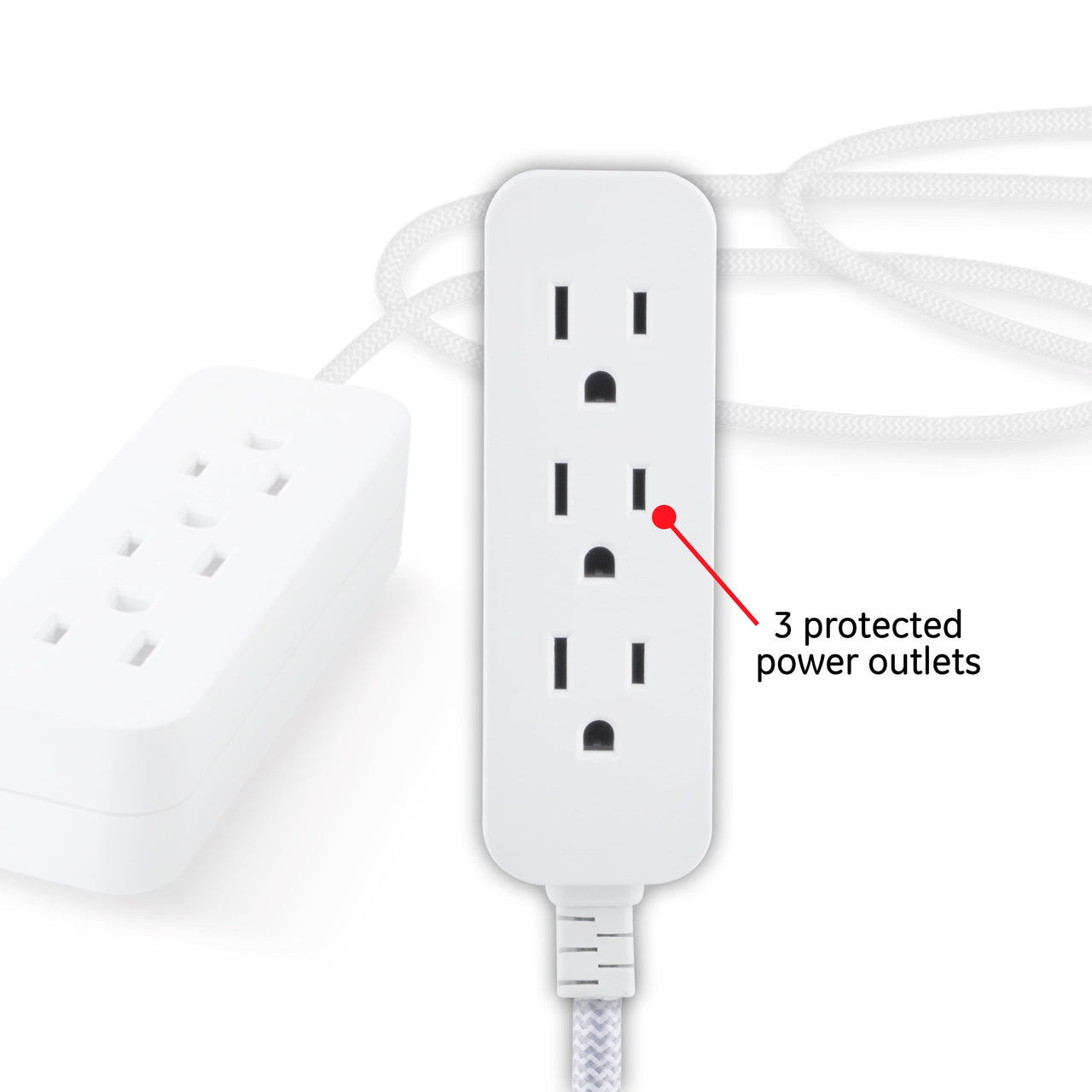 GE Pro Extension Cord with Surge Protection, 250J, White/Gray, 8ft. – 38433