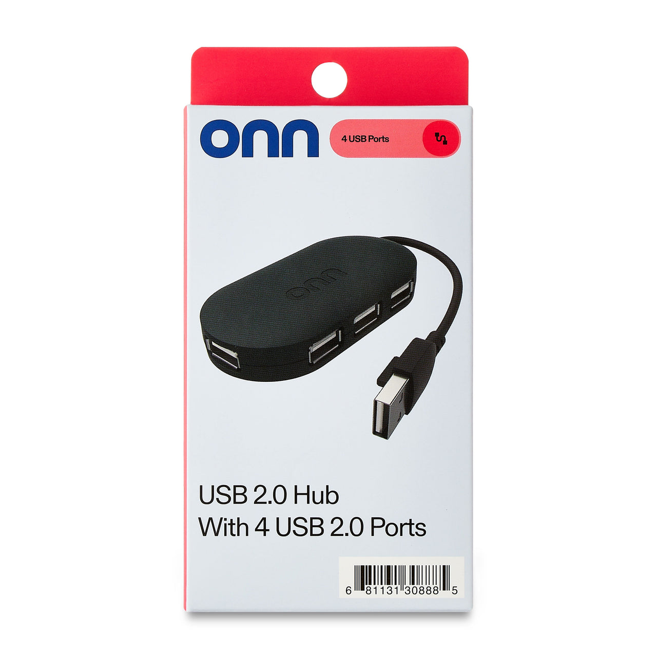 onn Portable 4-Port USB Hub with USB 2.0 Ports