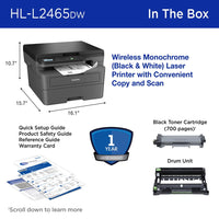 Brother Wireless HL-L2465DW Compact Monochrome Multi-Function Laser Printer with Print, Copy and Scan, Duplex and Mobile Printing