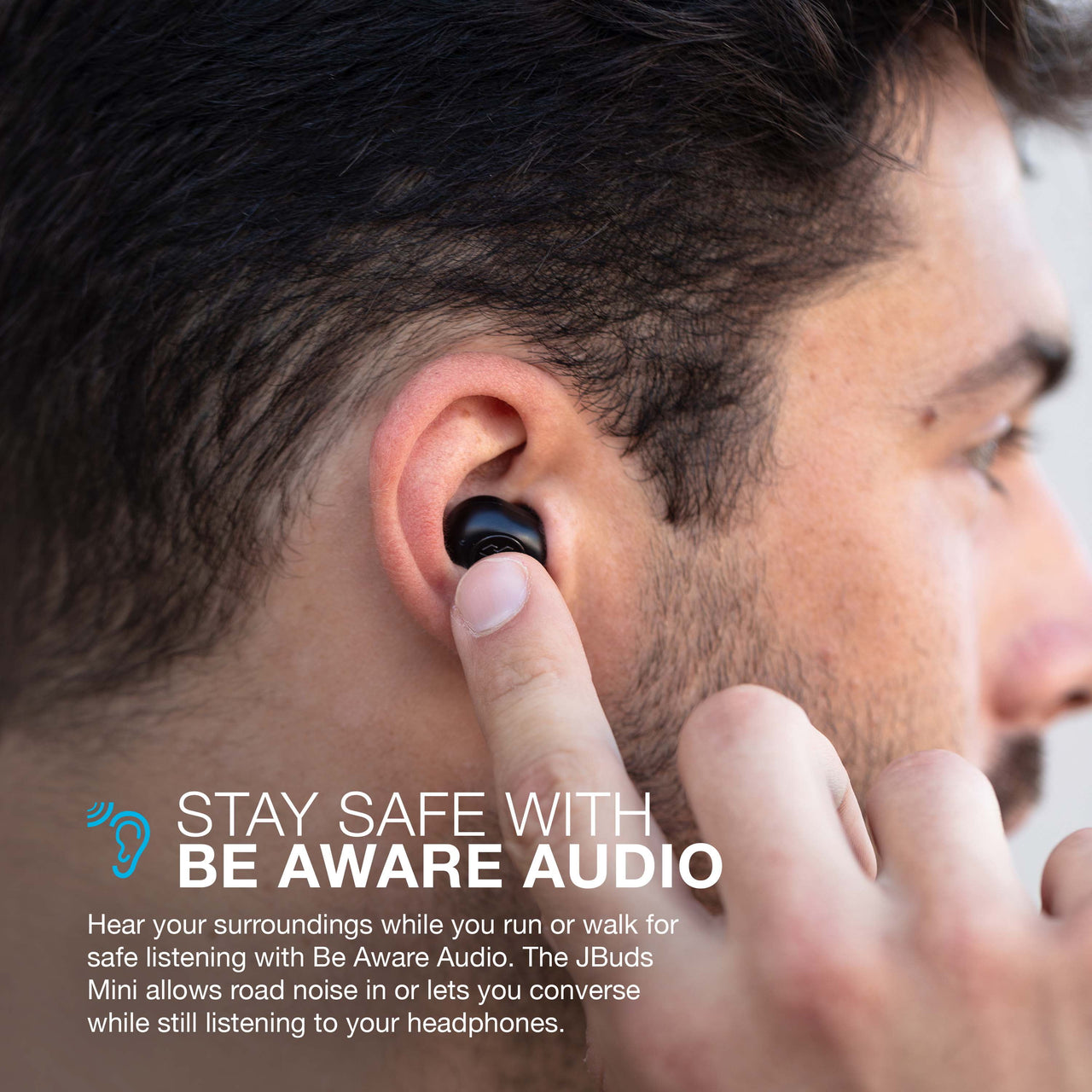 JLab JBuds Mini True Wireless Earbuds, Be Aware Audio, Bluetooth, IP55, Black