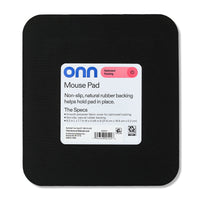 onn Mouse Pad, square, polyester surface with non-slip natural rubber backing, black