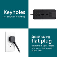 Philips 6-ft 5-Outlet Surge Protector, 1 USB-a, 1 USB-C, 15W, 1500J, Braided Cord, Black