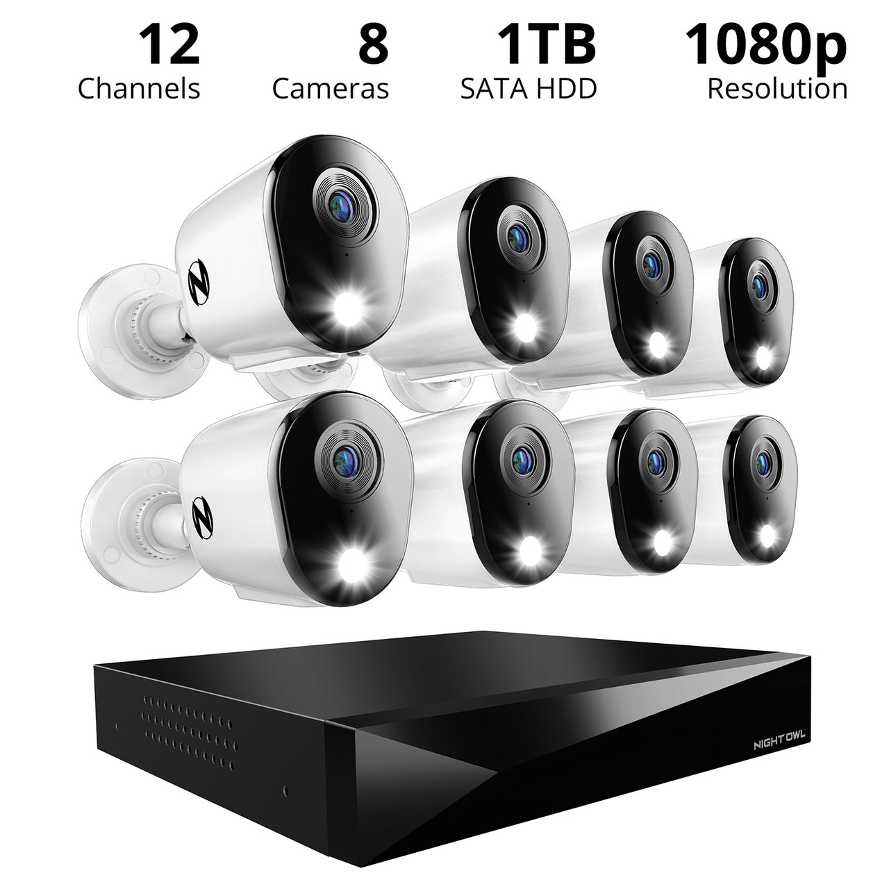 Night Owl 2-Way Audio 12 Channel DVR Security System with 1TB Hard Drive and 8 Wired 1080p Deterrence Cameras