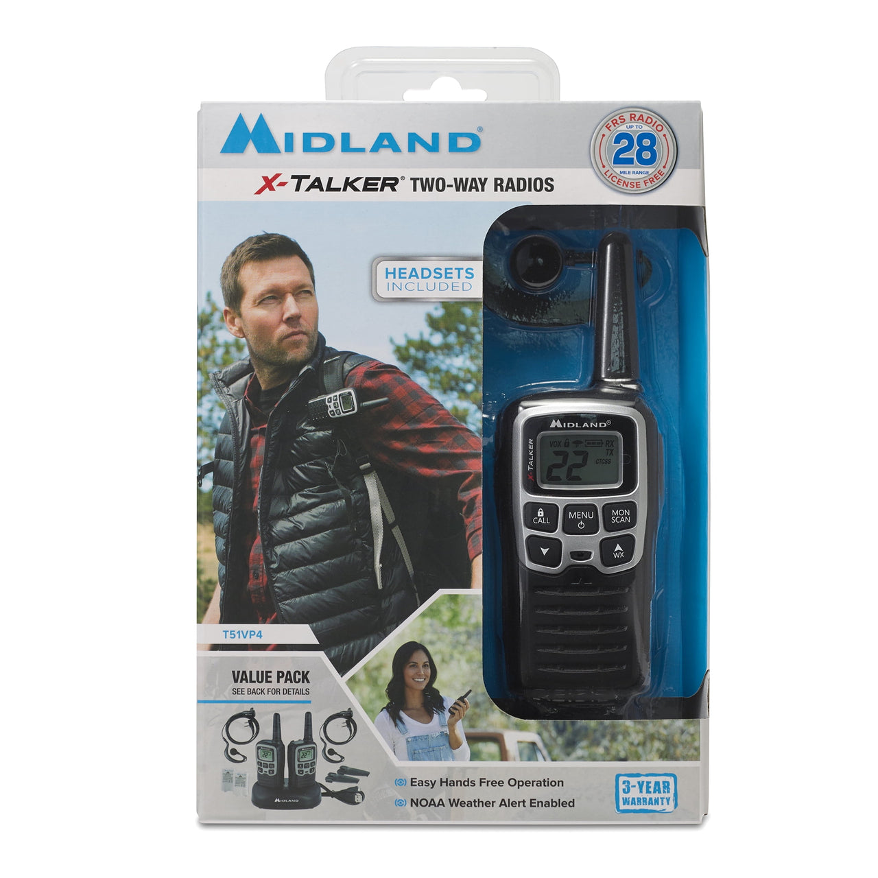 Midland  T51VP4 Two-Way Radios 2-Pk 28-mile 22-Channel, Black